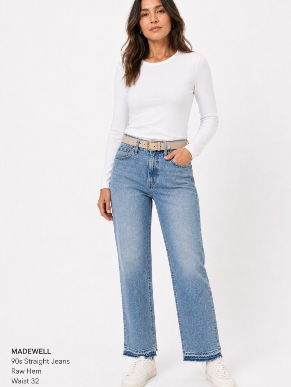 Madewell Mid-rise 90s Straight Jeans Waist 32 Light Wash Raw Hem, NWT